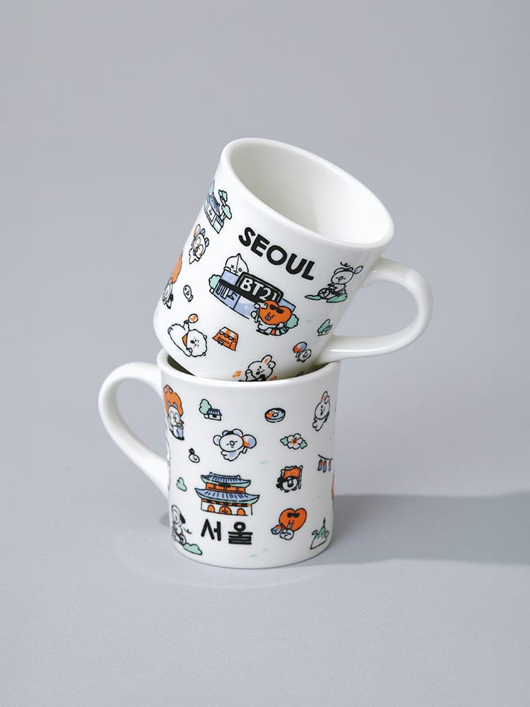 BT21 MUG CUP SEOUL EDITION (11oz), tasse blanche LINE FRIENDS avec personnages BT21, décor Seoul sur fond clair