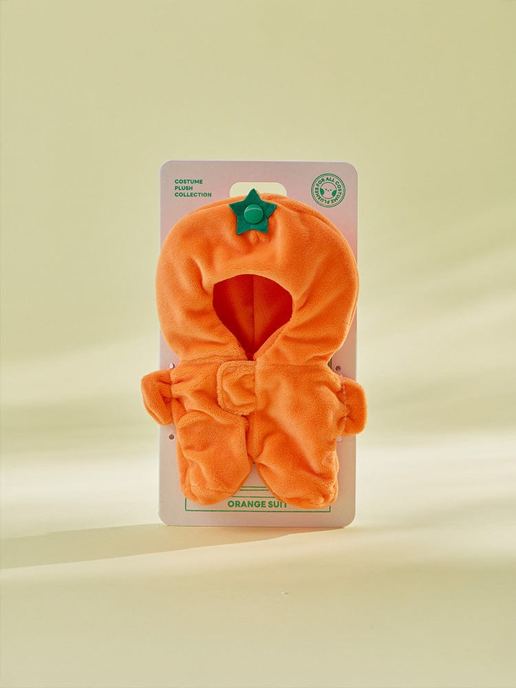 BT21 ORANGE PARTY COSTUME CLOSET - SPACESUIT : peluche orange LINE FRIENDS sur fond clair, tenue spatiale.