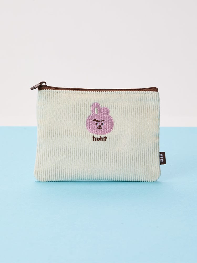 BT21 RANDOM SPEECH BUBBLE STAMP TODAY'S FACE (1P) LINE FRIENDS : trousse/pochette beige avec tampon hérisson lilas « huh? »
