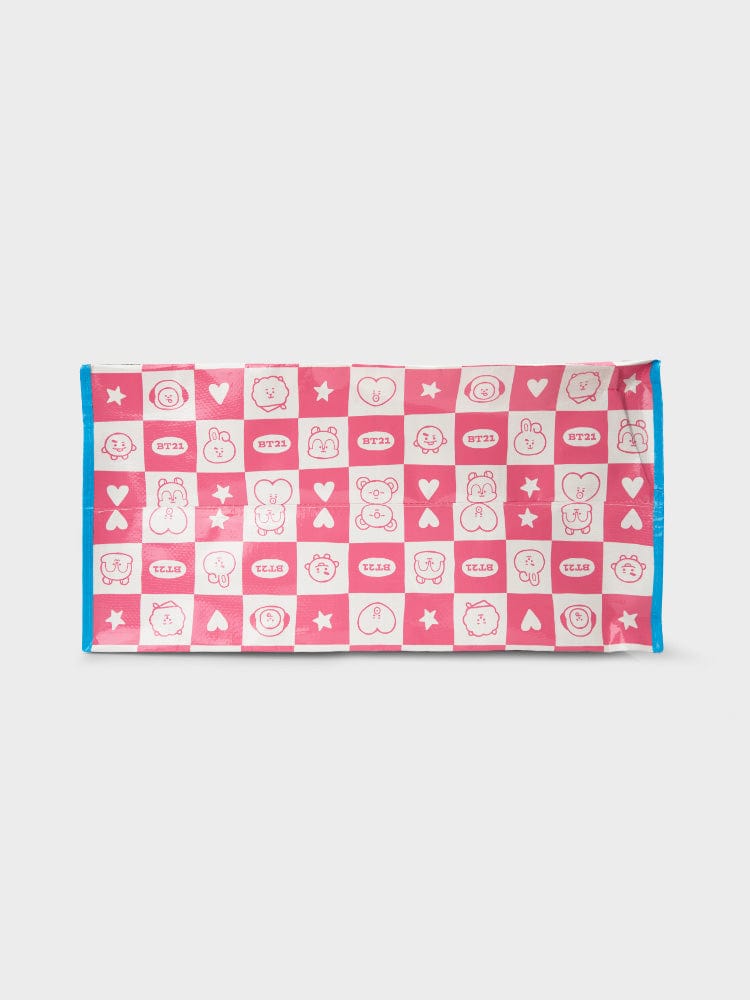 BT21 REUSABLE BAG (XL) 2023 F/W TRAVEL ACC. EDITION : sac réutilisable XL bleu et rose à motifs personnages, LINE FRIENDS