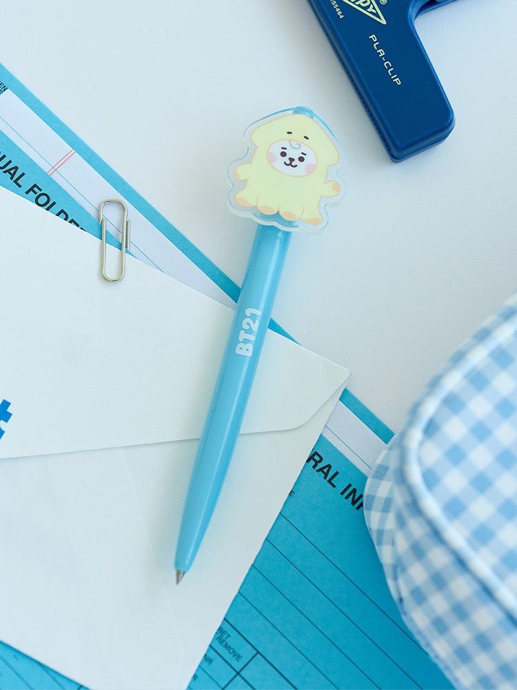 BT21 RJ BABY ACRYLIC GEL PEN OCEAN FRIENDS : stylo gel bleu RJ sur papeterie LINE FRIENDS, ambiance école/bureau