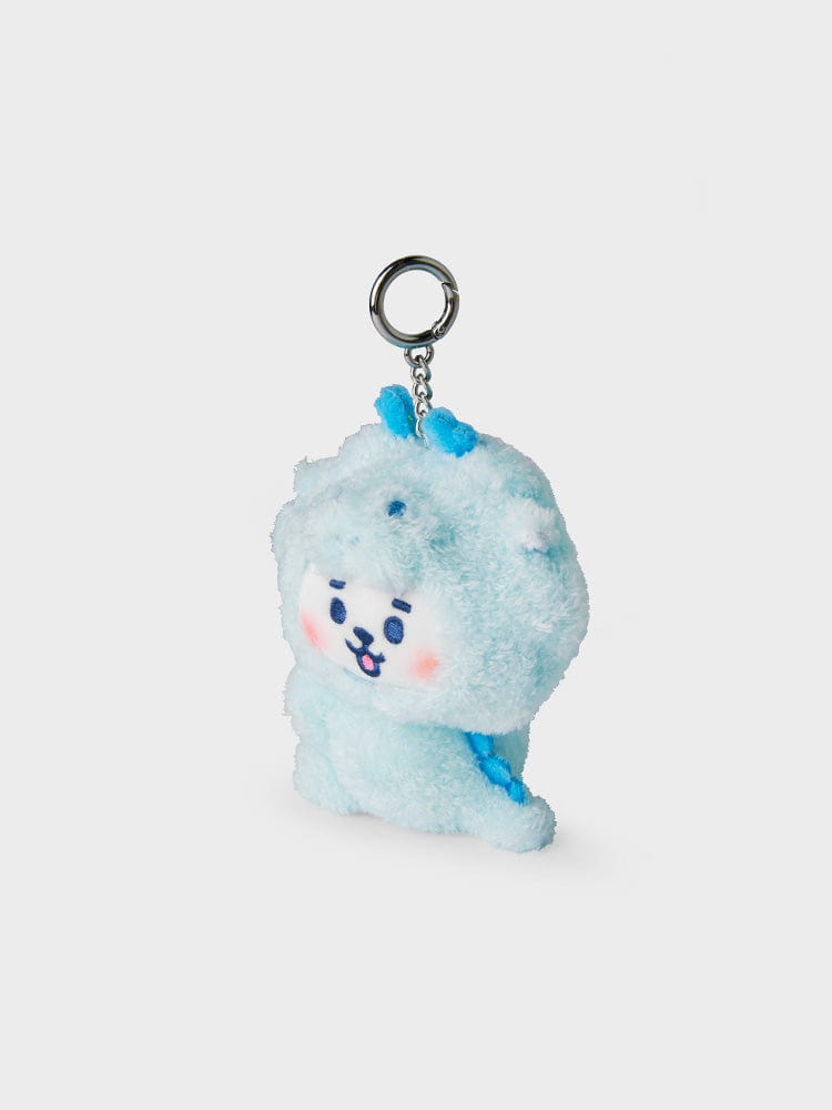 BT21 RJ BABY DOLL KEYRING DRAGON EDITION : porte-clés peluche RJ bleu, accessoire officiel LINE FRIENDS sur fond blanc.