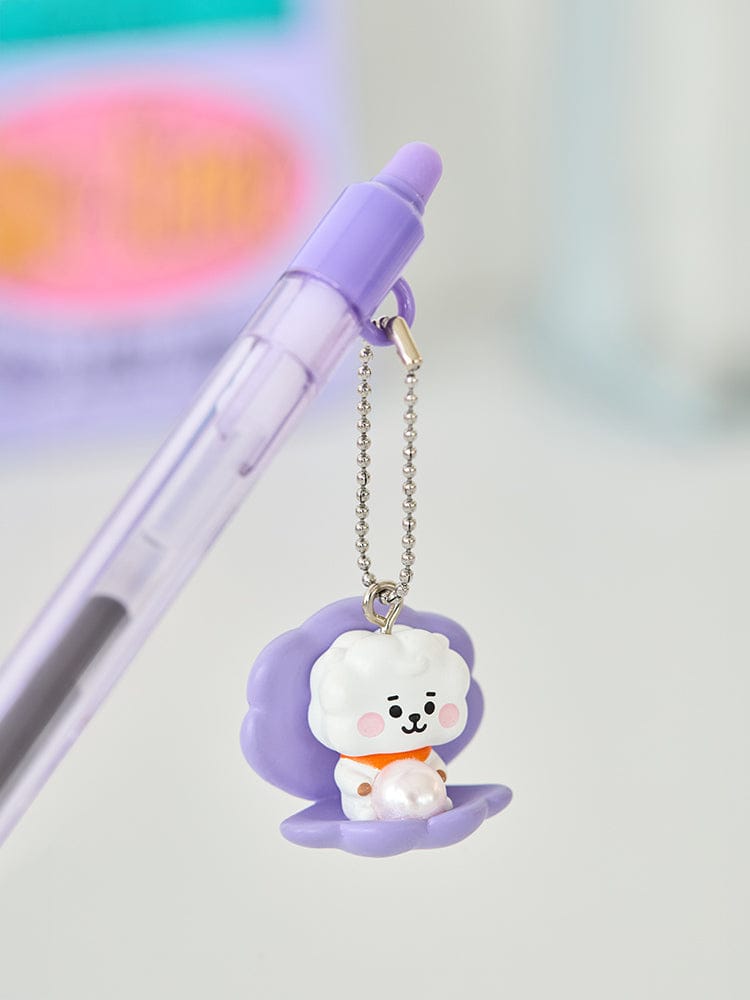 BT21 RJ BABY PEARL FIGURINE GEL PEN de LINE FRIENDS, stylo à perle RJ alpaga violet, gros plan sur fond clair.