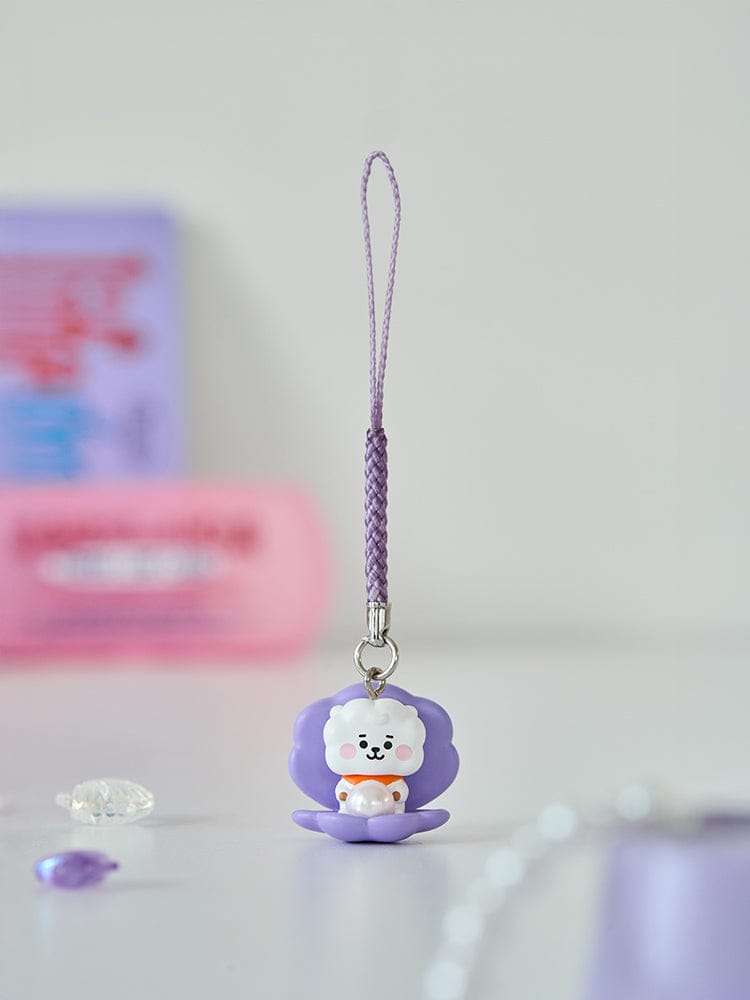 BT21 RJ BABY PEARL FIGURINE STRAP, porte-clés RJ alpaga avec perle, accessoire K-pop officiel LINE FRIENDS sur fond clair.