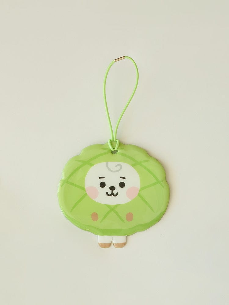 BT21 RJ BABY PVC NAME TAG BAKERY SHOP : porte-nom en PVC vert avec alpaga RJ, accessoire de voyage LINE FRIENDS.