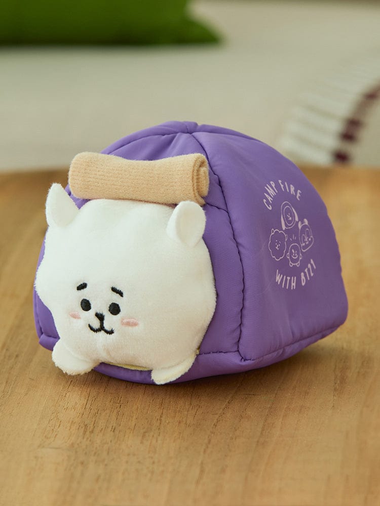 BT21 RJ DOLL CAMPFIRE, peluche LINE FRIENDS en forme d’alpaga RJ en tente violette, décor chambre