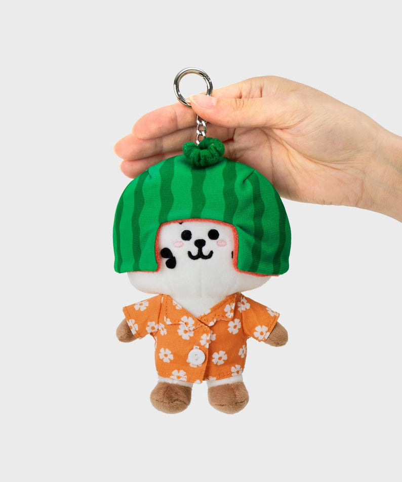 BT21 RJ SUMMER LANE BODY BAG CHARM, porte-clés officiel LINE FRIENDS : peluche RJ en tenue d’été, main tenant le charm