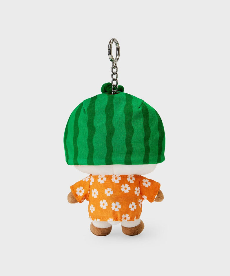 BT21 RJ SUMMER LANE BODY BAG CHARM : porte-clés officiel LINE FRIENDS avec RJ en tenue d’été, fond clair.
