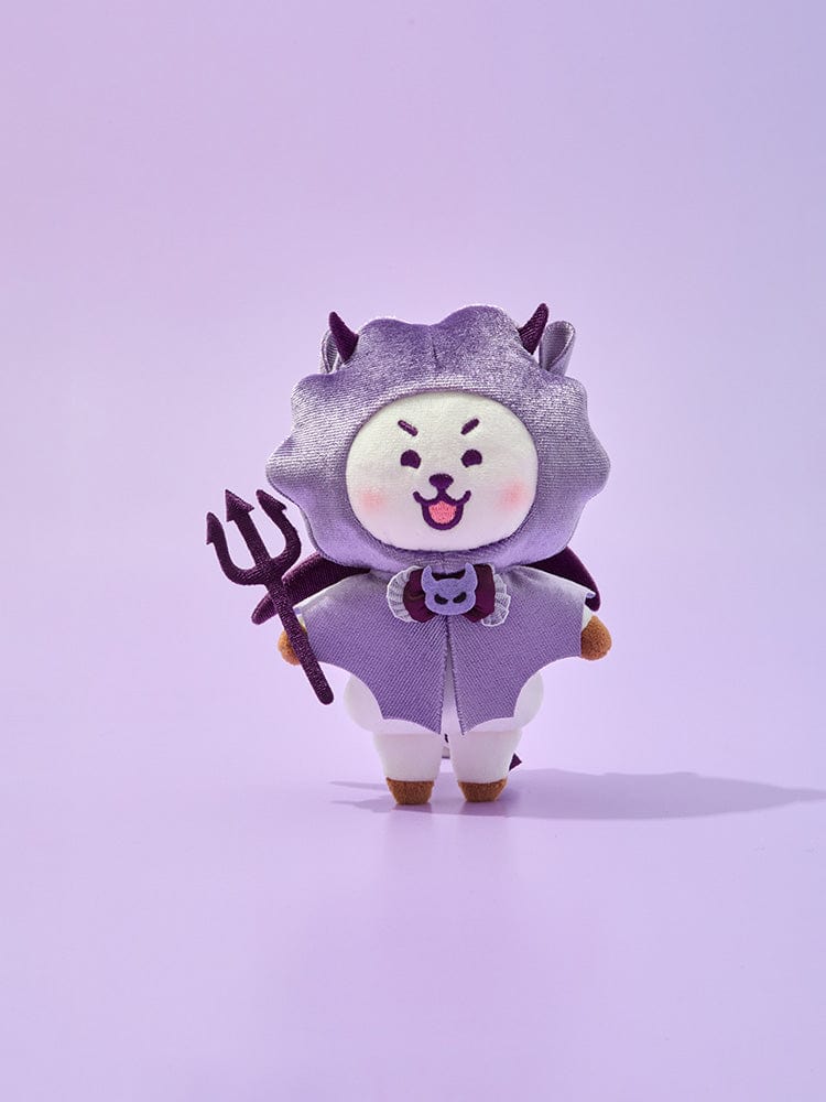 BT21 RJ VILLAIN PLUSH ANGEL & VILLAIN, peluche officielle LINE FRIENDS de RJ en alpaga violet, sur fond violet