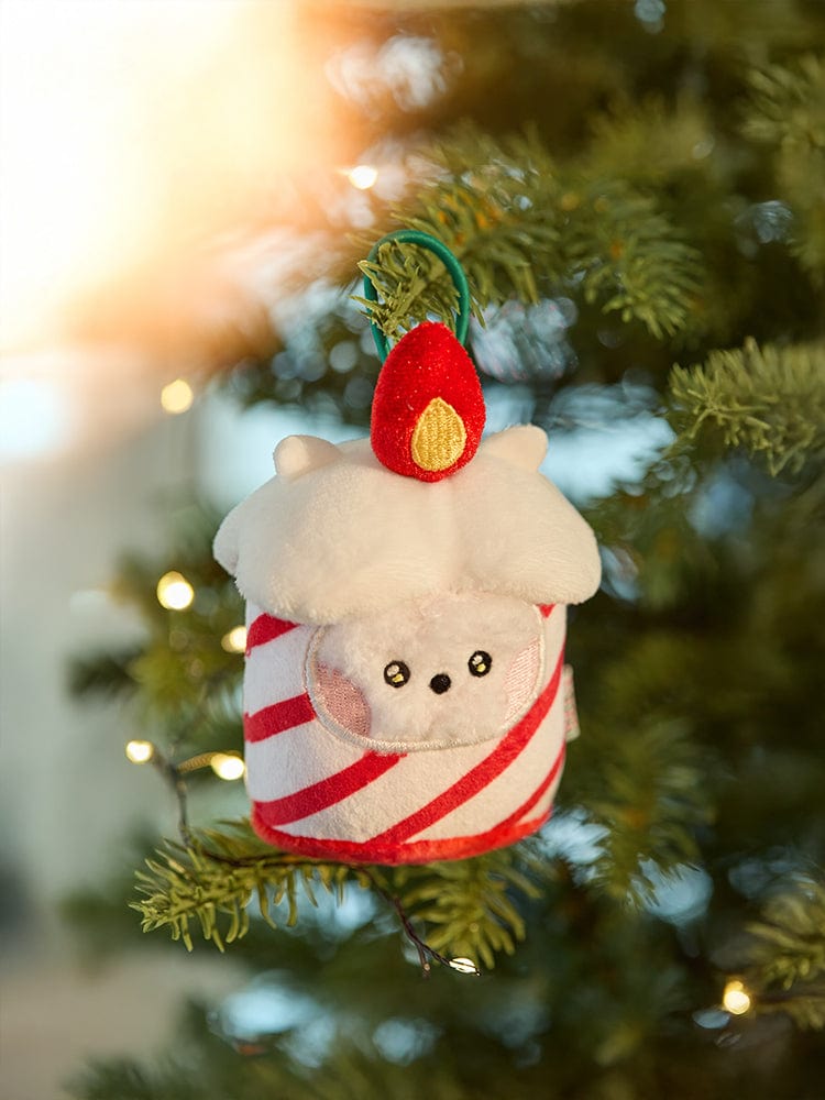 BT21 RJ mini minini ORNAMENT PLUSH KEYRING PETITE HOLIDAY, porte-clés officiel sur sapin décoré, peluche RJ Jin BTS