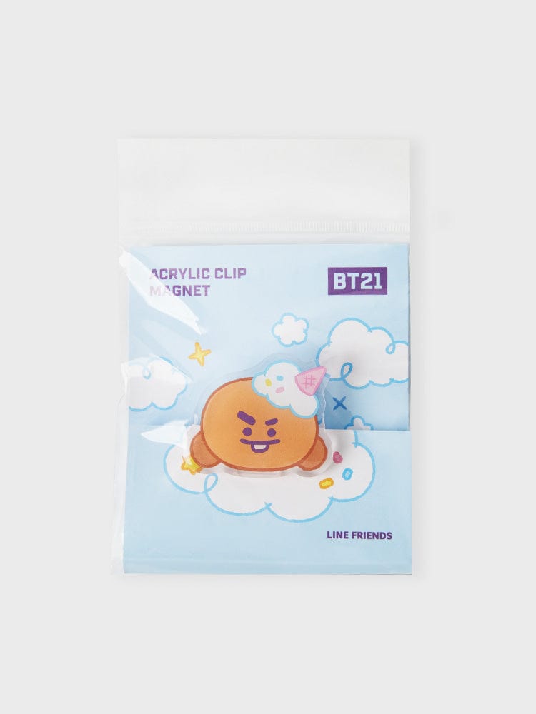 BT21 SHOOKY ACRYLIC MAGNETIC CLIP ON THE CLOUD EDITION, clip magnétique acrylique SHOOKY LINE FRIENDS sur nuages bleus.