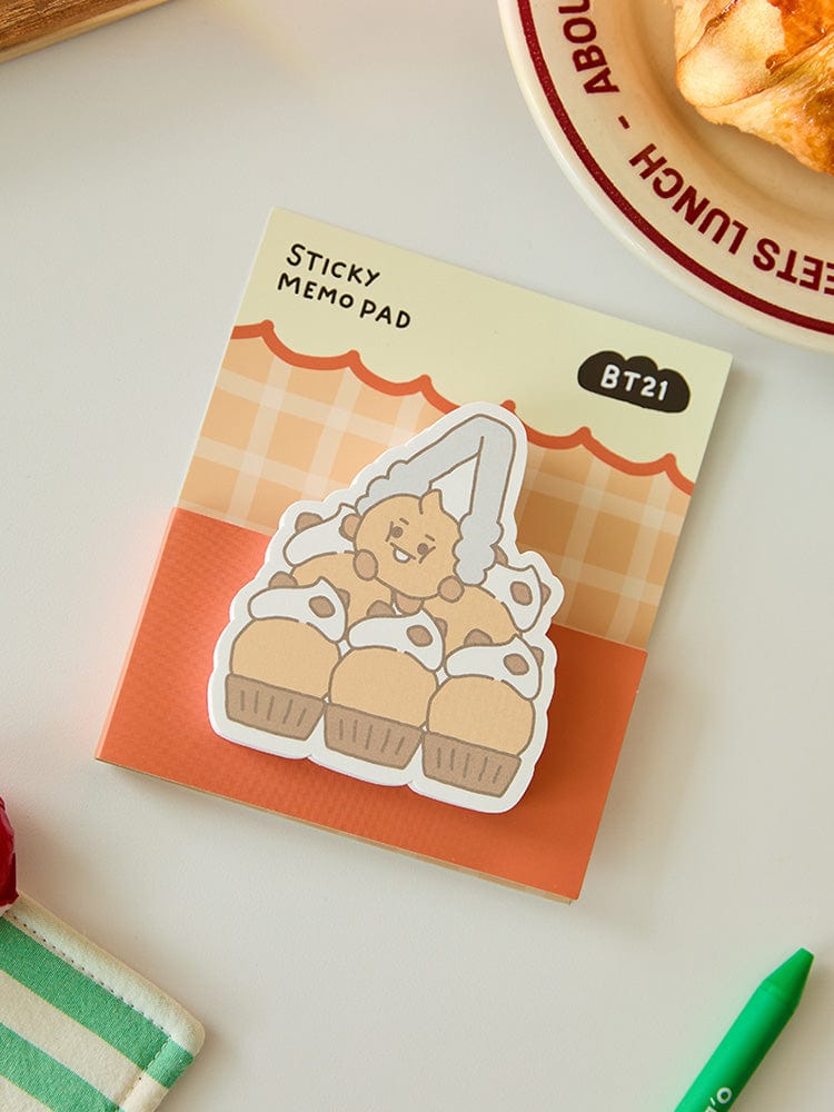BT21 SHOOKY BABY STICKY MEMO NOTEPADS BAKERY SHOP : bloc mémo autocollant SHOOKY dans un décor boulangerie, papeterie LINE FRIENDS