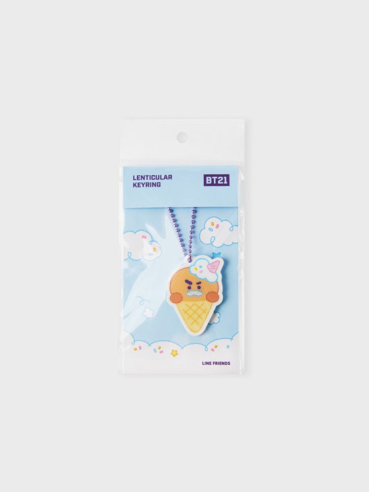 BT21 SHOOKY LENTICULAR 3D KEYRING ON THE CLOUD EDITION, porte-clés officiel LINE FRIENDS sur carte ciel avec nuages
