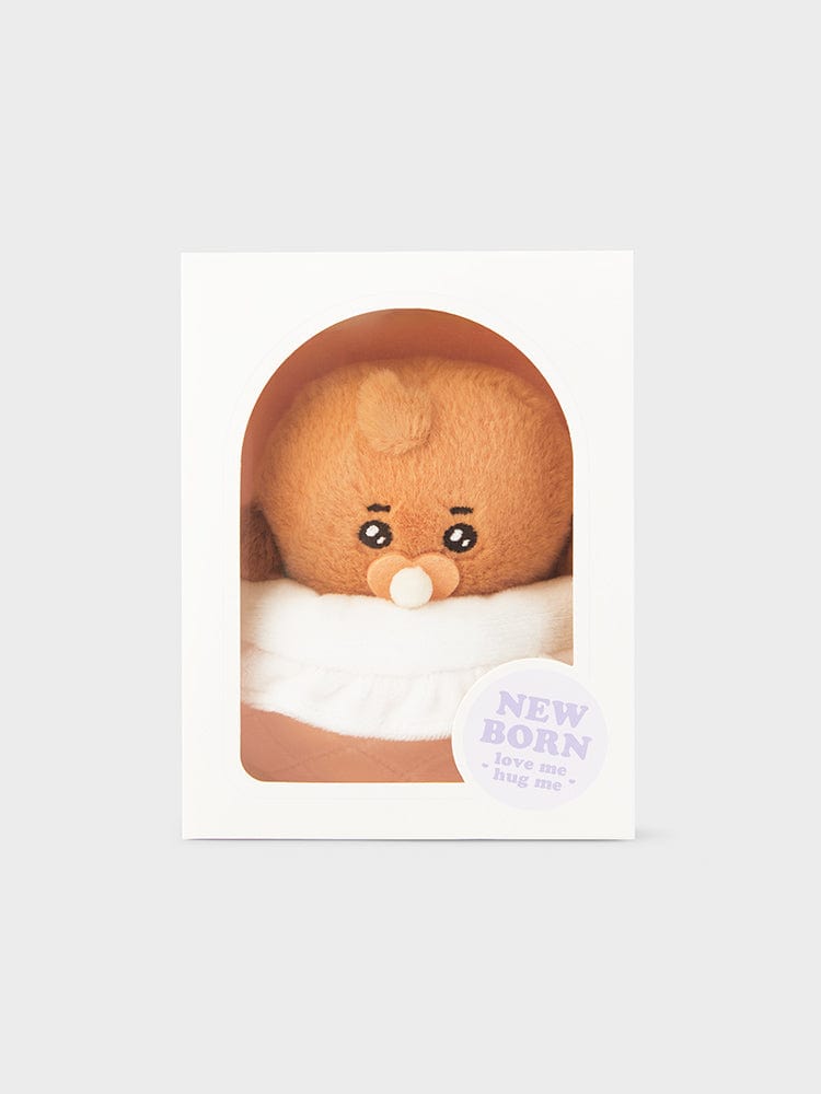 BT21 SHOOKY NEWBORN BABY PLUSH officielle LINE : peluche bébé Shooky sur emballage, design mignon, cadeau.