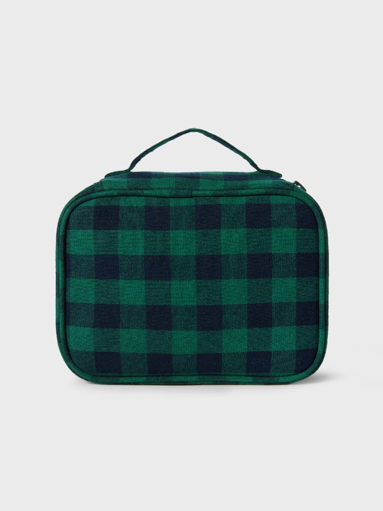 BT21 SHOOKY minini CHECKERED POUCH BASIC, pochette à carreaux vert foncé LINE FRIENDS avec forme arrondie.