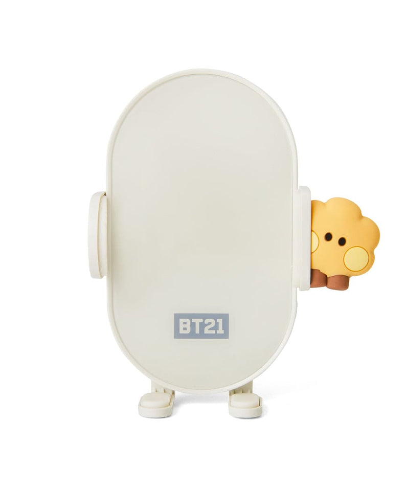 BT21 SHOOKY minini WIRELESS CAR CHARGER LINE FRIENDS : chargeur voiture sans fil blanc, design rond minimaliste, figurine SHOOKY