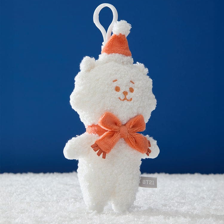BT21  Snowman Doll Keychain de la marque BT21 : petit bonhomme de neige en peluche orange sur fond bleu