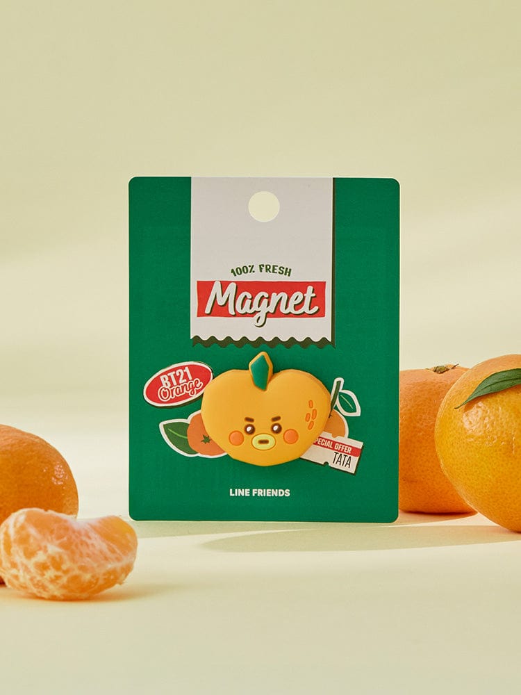 BT21 TATA BABY SILICONE MAGNET ORANGE PARTY : magnet TATA orange LINE FRIENDS, papeterie déco sur fond clair, fun