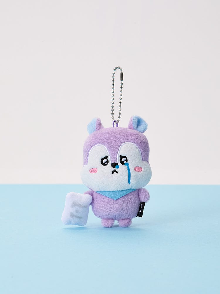 BT21 TEARDROP PLUSH KEYRING TODAY'S FACE, porte-clés peluche violet et bleu avec chaîne, sur fond clair, LINE FRIENDS