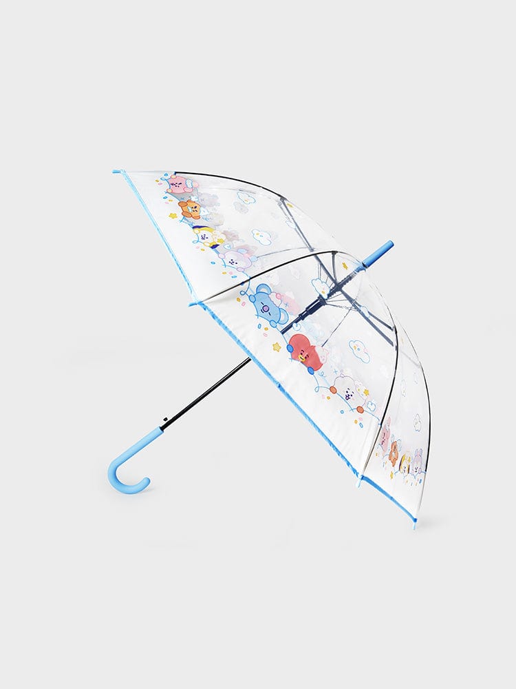 BT21 UMBRELLA ON THE CLOUD EDITION parapluie officiel LINE FRIENDS, personnages BT21 sur fond blanc, vue de dessus.