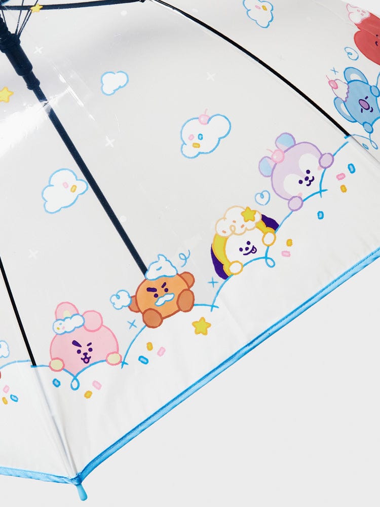 BT21 UMBRELLA ON THE CLOUD EDITION, parapluie officiel LINE FRIENDS: personnages BT21 sur fond ciel bleu, fermé