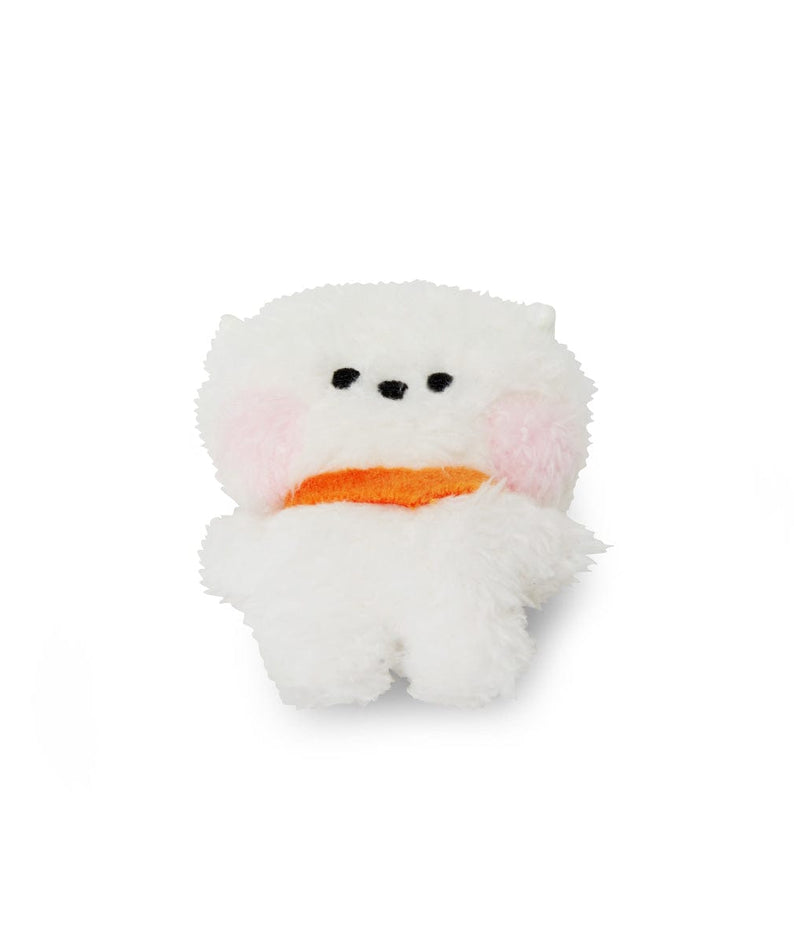 BT21 mini minini RJ DOLL peluche officielle alpaga Jin BTS, blanc, tenue orange, fond clair, style minimaliste