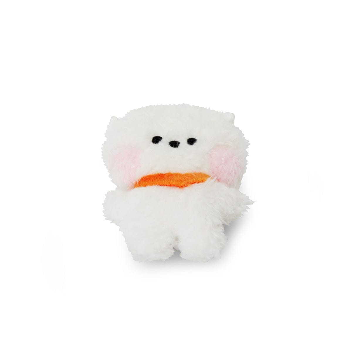 BT21 mini minini RJ DOLL peluche officielle alpaga Jin BTS, blanc, tenue orange, fond clair, style minimaliste