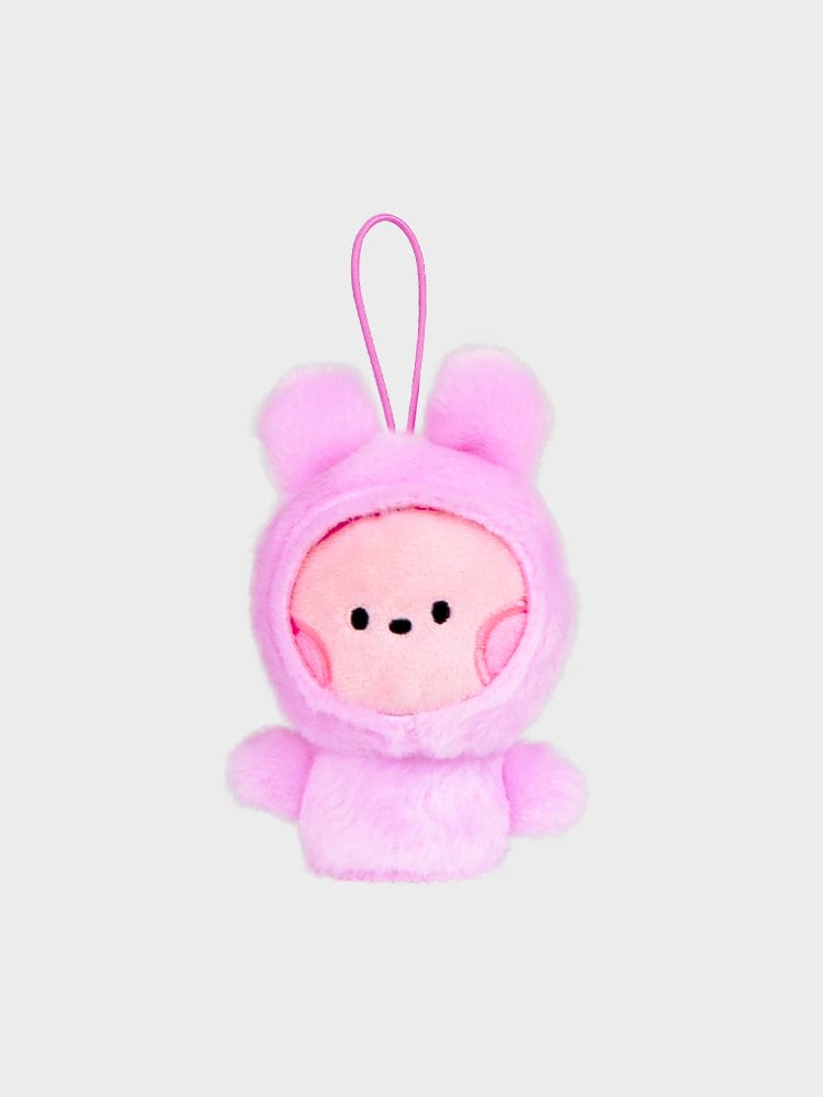 BT21 minini FINGER PUPPET & KEYRING, porte-clés LINE FRIENDS, marionnette rose sur fond clair, collection MININI.