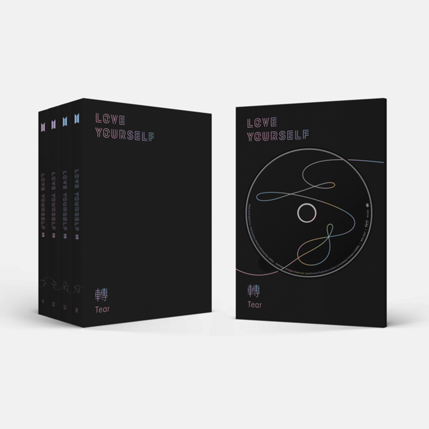 BTS - LOVE YOURSELF 轉 ‘Tear’ - Album Kpop, coffret noir Love Yourself, visuel front et dos sur fond clair