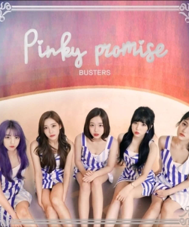 BUSTERS - 3rd Album [Pinky Promise] - Album Kpop : visuel du coffret avec le groupe BUSTERS sur fond rose et bleu