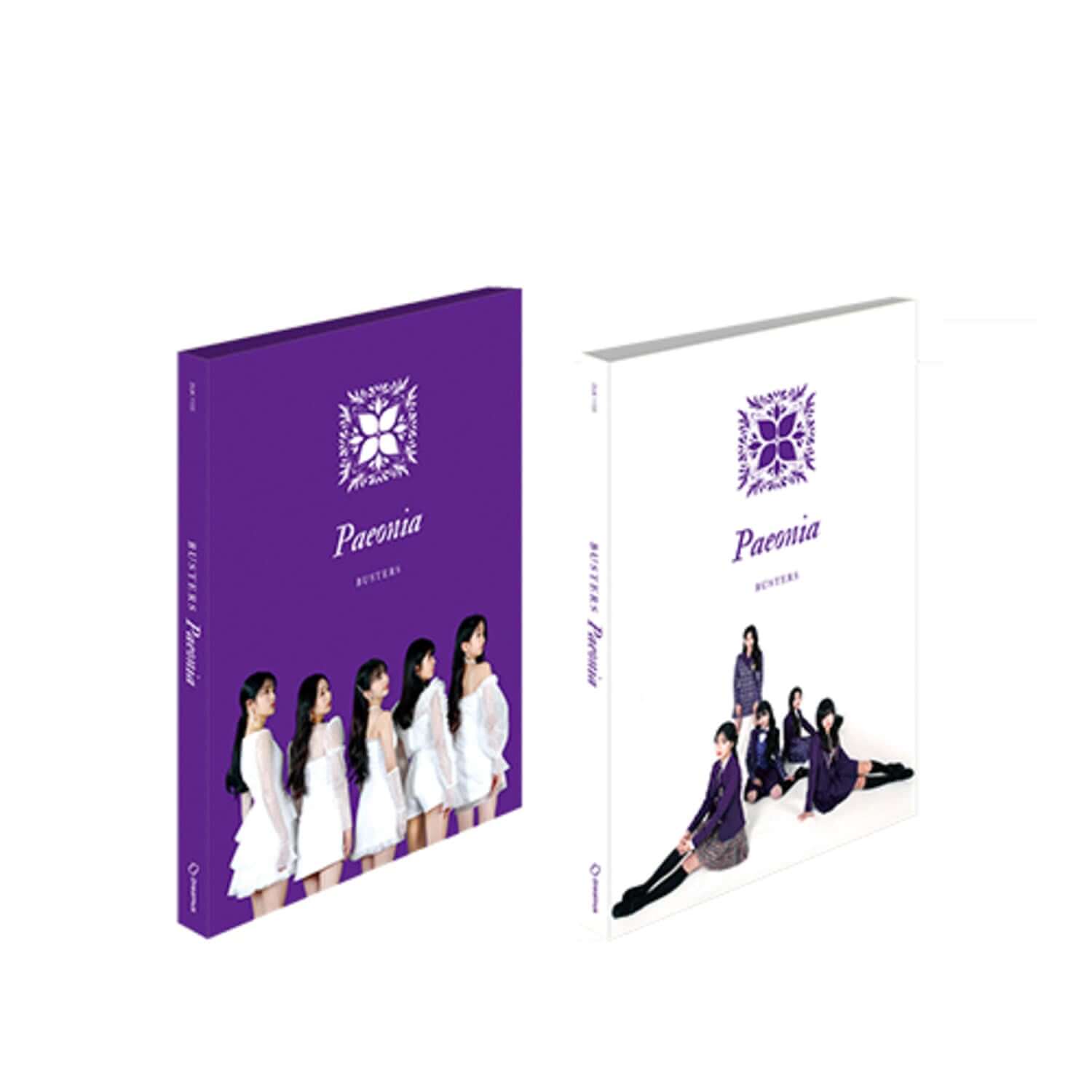 BUSTERS - [PAEONIA] ( 2) - Album Kpop : jaquettes violette et blanche avec groupe, format album sur fond blanc