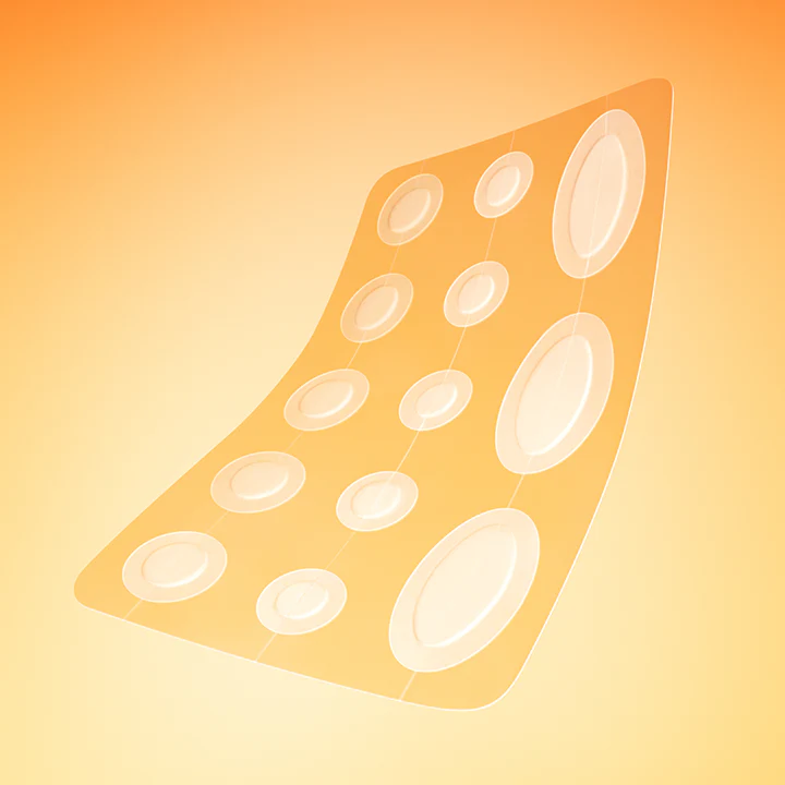 BY WISHTREND Mandelic Acid Spot Clearing Patch 39 Patches : patchs ovales sur fond orange, marque en focus.