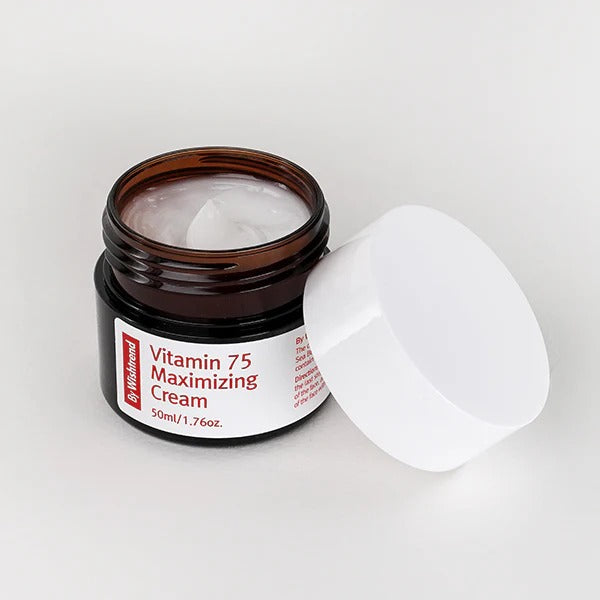 BY WISHTREND Vitamin 75 Maximizing Cream 50g, pot crème ouvert sur fond clair, marque et texture visibles.
