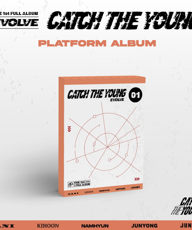 CATCH THE YOUNG - 1st Album [EVOLVE] (PLATFORM ALBUM) - Album Kpop : visuel de la pochette, typographie et illustrations