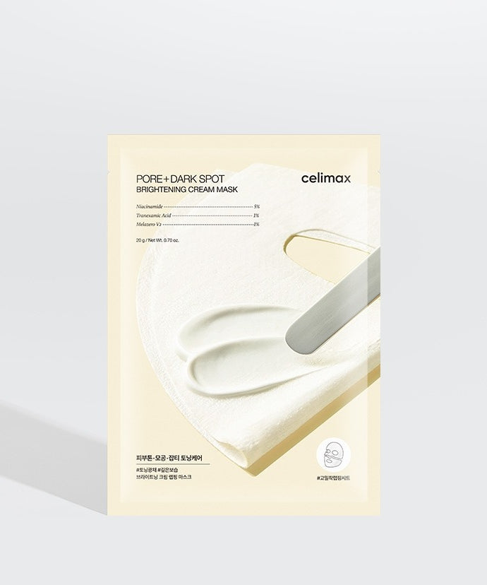 CELIMAX Brightening Pore Blemish Cream Wrapping Mask 1 Sheets de la marque CELIMAX sur fond blanc, masque en appli.