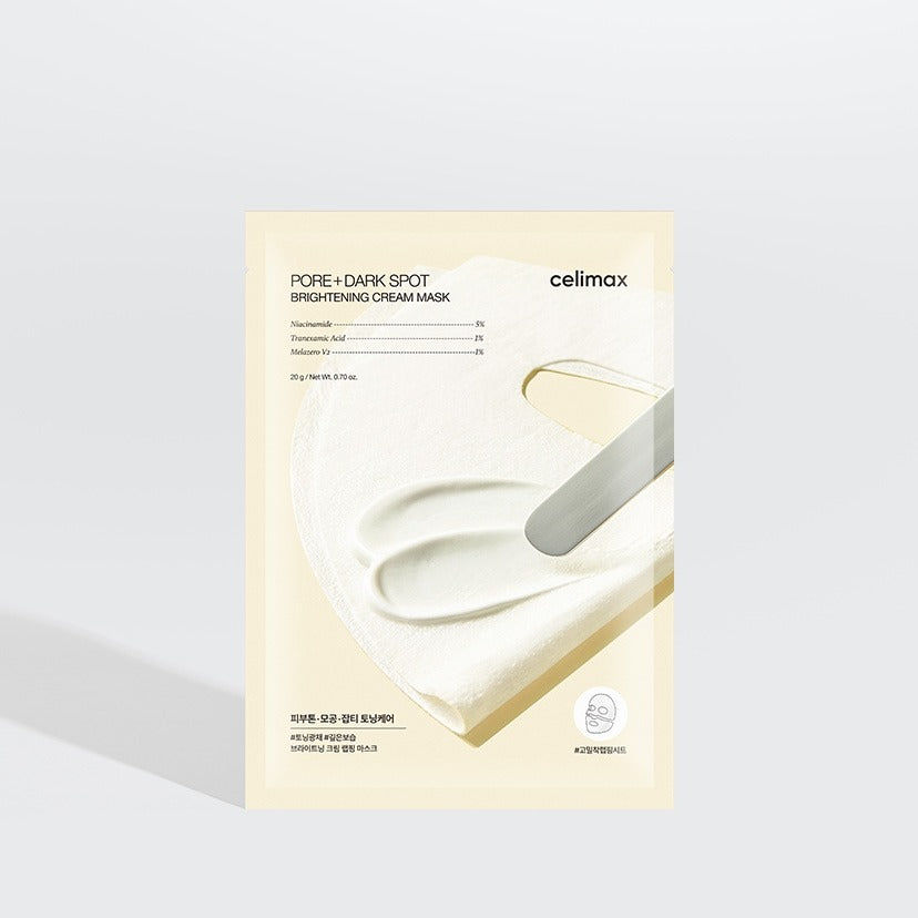 CELIMAX Brightening Pore Blemish Cream Wrapping Mask 1 Sheets de la marque CELIMAX sur fond blanc, masque en appli.