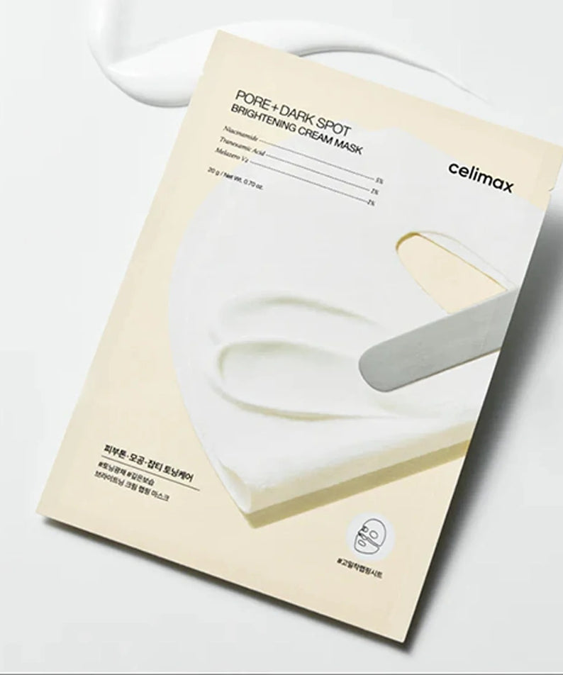 CELIMAX Brightening Pore Blemish Cream Wrapping Mask 1 Sheets de Celimax, masque crème pour pores, sur emballage beige.
