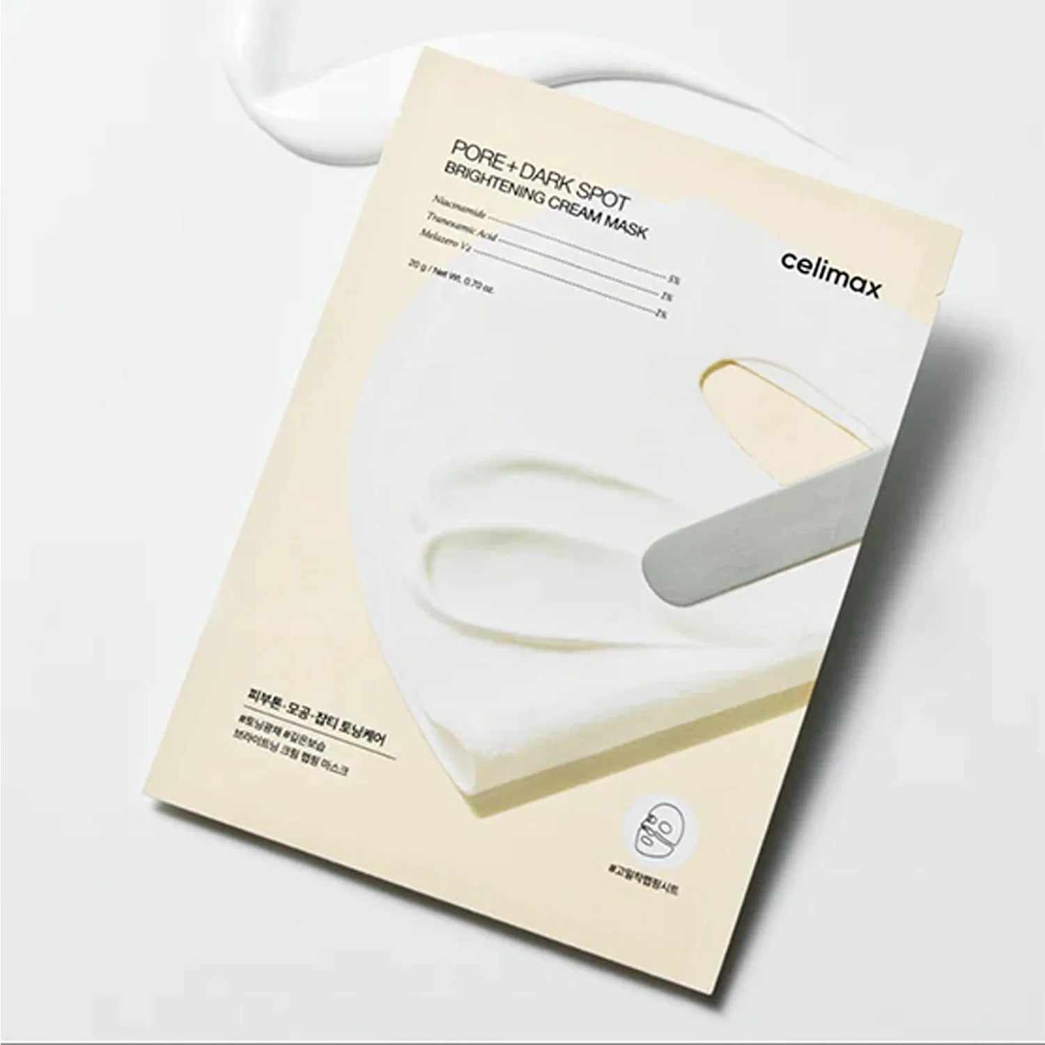 CELIMAX Brightening Pore Blemish Cream Wrapping Mask 1 Sheets de Celimax, masque crème pour pores, sur emballage beige.