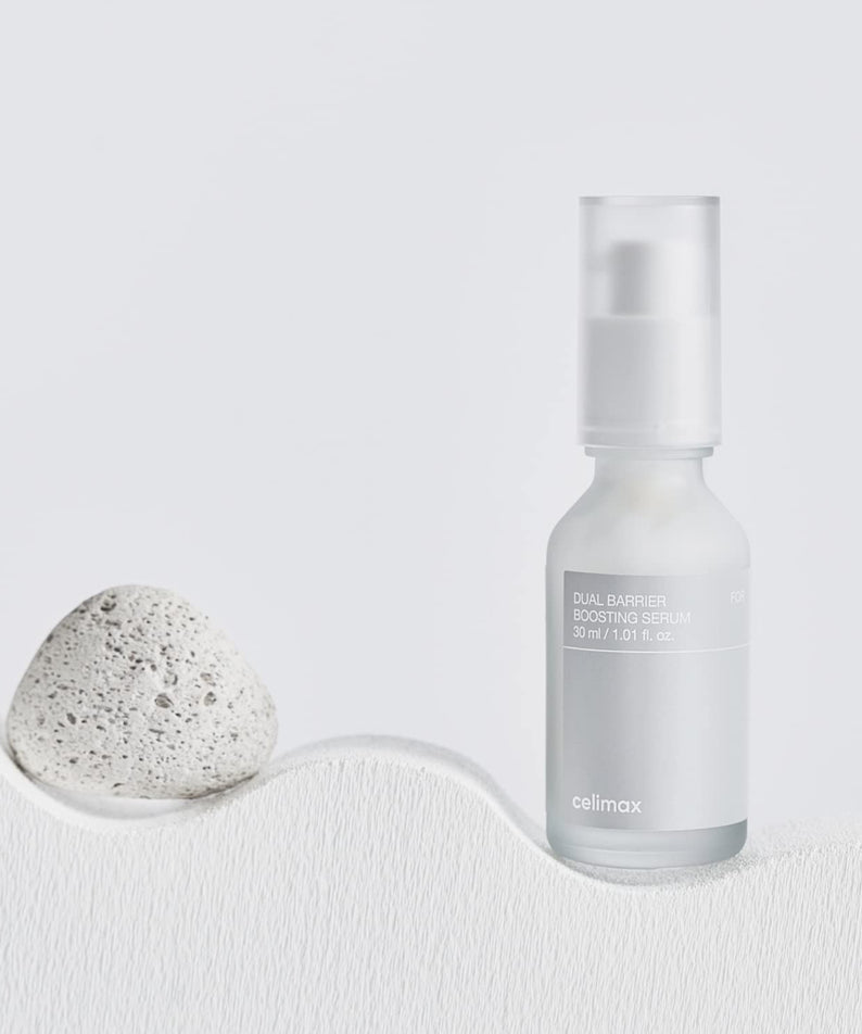 CELIMAX Dual Barrier Boosting Serum 30ml de la marque CELIMAX, flacon sur fond blanc, contexte soins visage