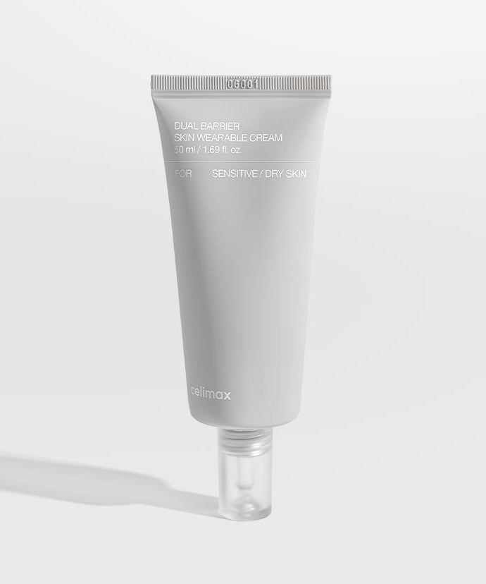 CELIMAX Dual Barrier Skin Wearable Cream 50ml pour peaux sensibles et sèches, crème hydratante en tube de 50 ml. Produit de soin cutané.