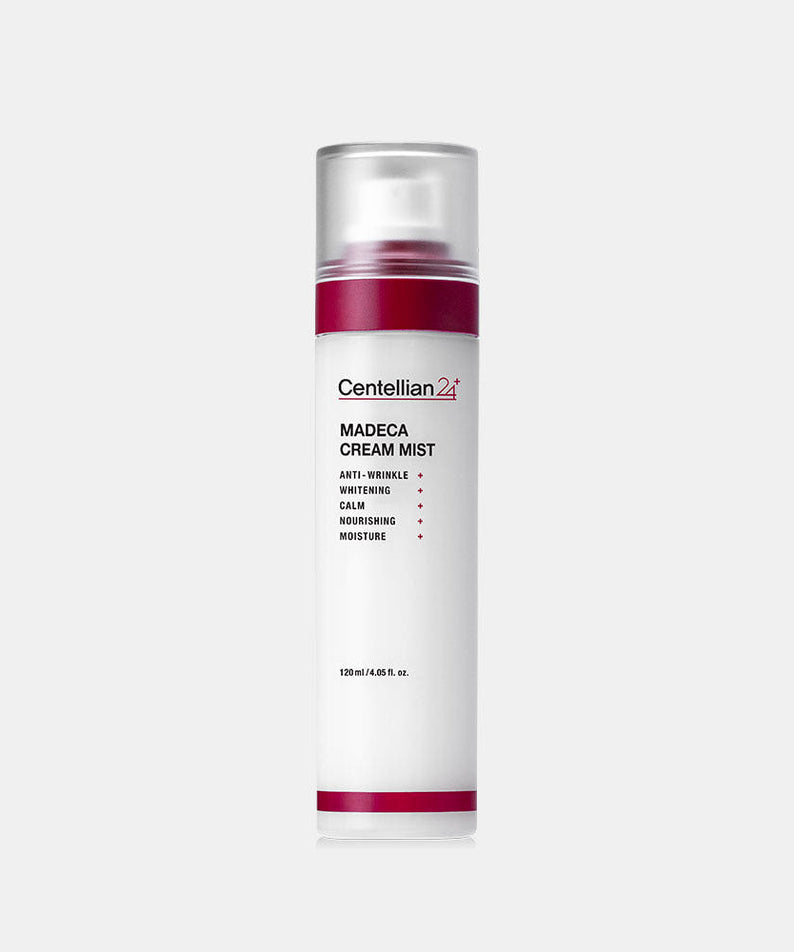 CENTELLIAN 24 Madeca Cream Mist 120ml, flacon blanc et bordeaux sur fond clair, marque Centellian 24