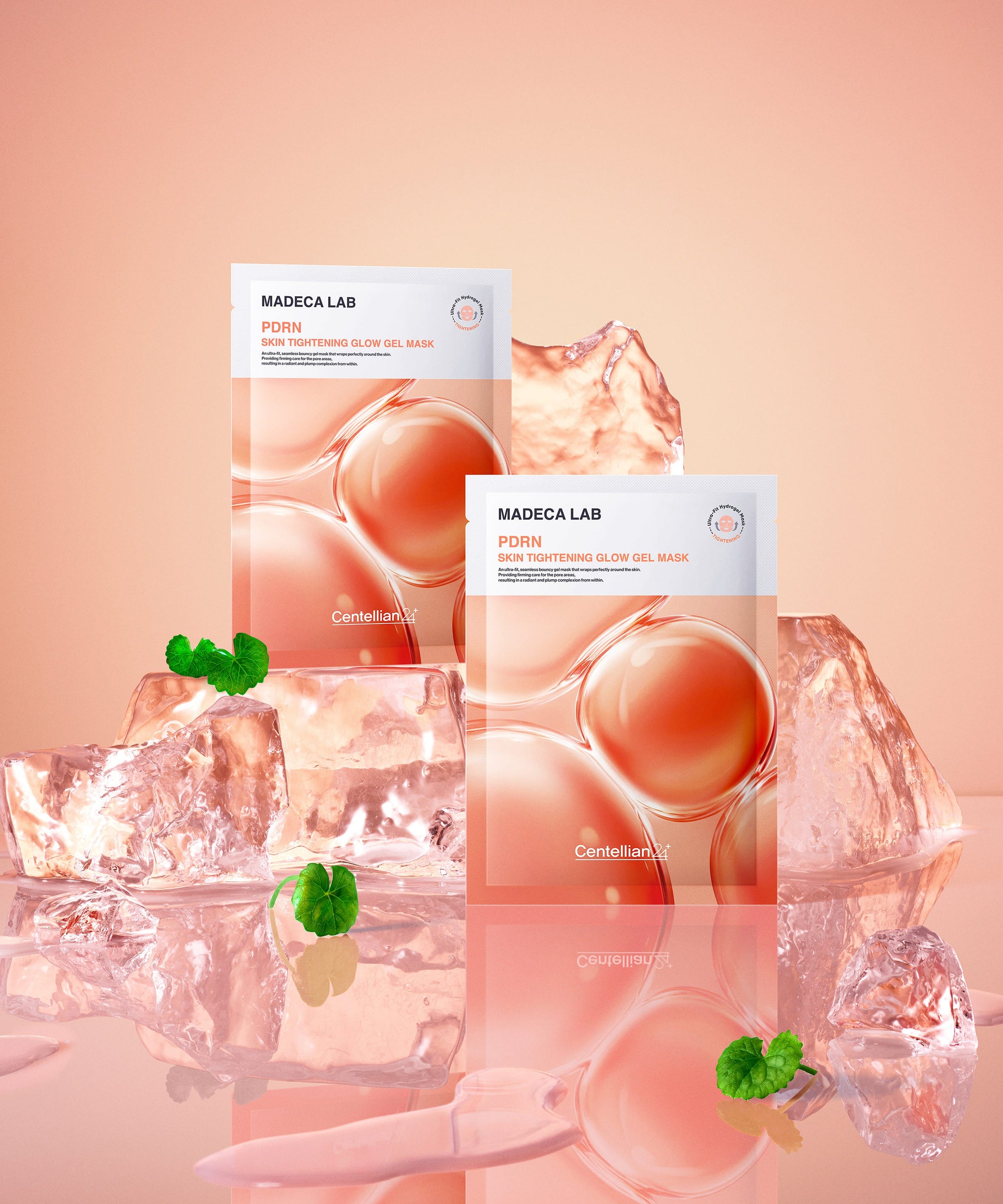 CENTELLIAN 24 Madeca Lab Gel Mask 22ml x 1 sheet, masques en gel sur fond rose avec éclats de glace