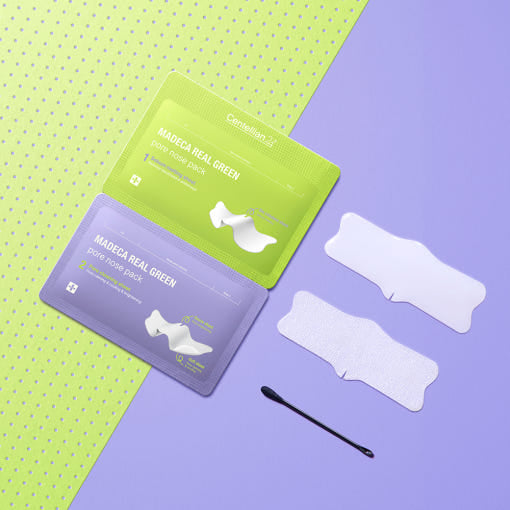 CENTELLIAN 24 Madeca Real Green Pore Nose Pack (5 sheets), masques nez Madeca Real Green sur fond violet et vert