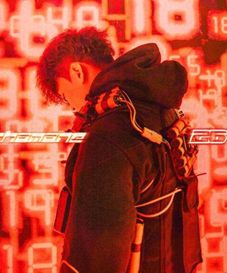 CHAMANE - 4th Album [26] - Album Kpop : portrait du chanteur en hoodie, ambiance rouge sur fond pixel, visuel album