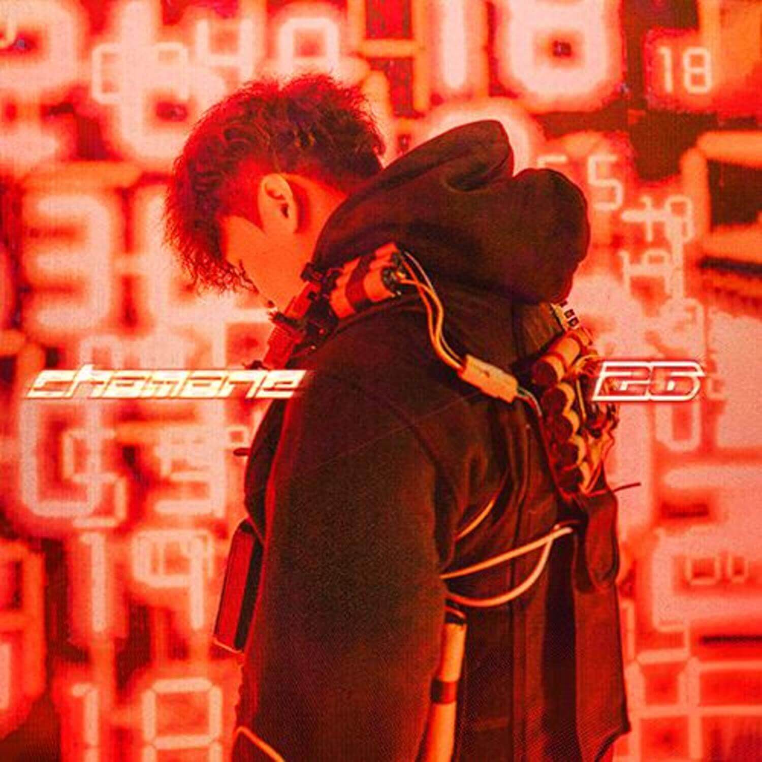 CHAMANE - 4th Album [26] - Album Kpop : portrait du chanteur en hoodie, ambiance rouge sur fond pixel, visuel album