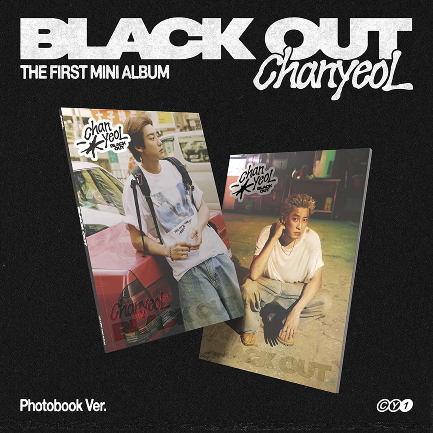 CHANYEOL - 1st Album [Black Out] (Photo Book Ver.) (Set of 2) - Album Kpop, coffret photo, couverture noire, photos visuelles.