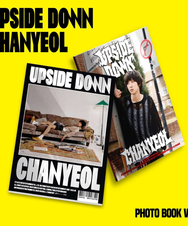 CHANYEOL - 2nd Album [Upside Down] (PHOTO BOOK Ver.) (Random 1 of 2) - Album Kpop, photo book sur fond jaune, affiche stylée