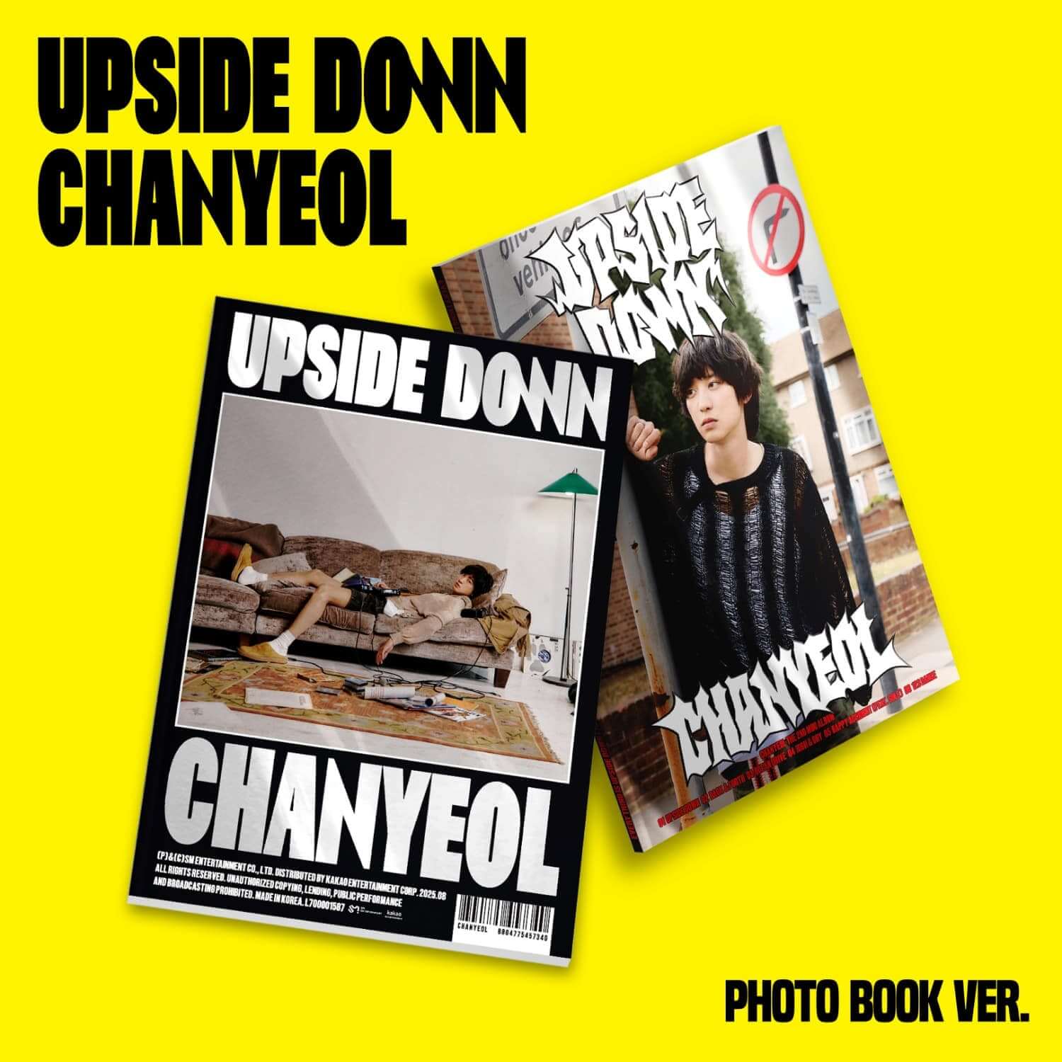 CHANYEOL - 2nd Album [Upside Down] (PHOTO BOOK Ver.) (Random 1 of 2) - Album Kpop, photo book sur fond jaune, affiche stylée