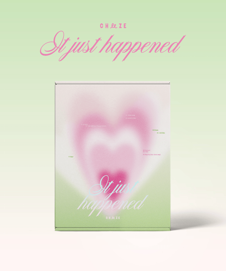 CHEEZE - [It just happened] - Album Kpop : pochette rose cœur flouté sur fond vert, style pop coréen.