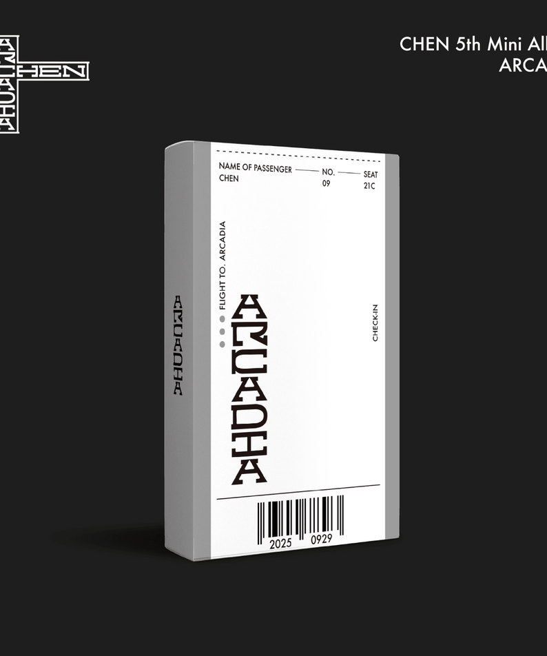 CHEN - The 5th Mini Album [Arcadia] (Kiwee Ver.) - Album Kpop, couverture blanche sur fond noir, style studio.